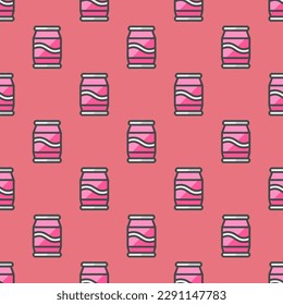 Eye-catching square tile displaying a delightful food image. Seamless pattern with can on blush background. Design for a spotted fabric.