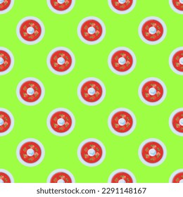 Eye-catching square tile displaying a delightful food image. Seamless pattern with borscht on inchworm background. Design for a floral carpet runner.