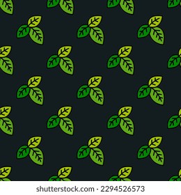 Eye-catching square tile displaying a delightful food image. Seamless pattern with basil on dark jungle green background. Design for an antibacterial wrap for tacos.