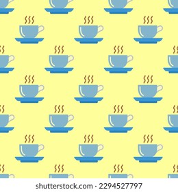 Eye-catching square tile displaying a delightful food image. Seamless pattern with coffee on blond background. Design for a sustainable sushi wrap.