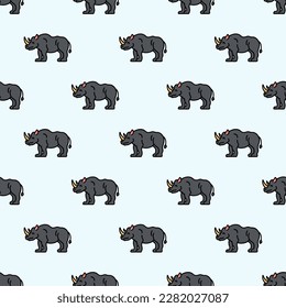 Eye-catching square tile with a jolly animal artwork. Seamless pattern with rhinoceros on lavender (web) background. Design for a placemat with an animal pattern.