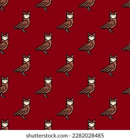 Eye-catching square tile with a jolly animal artwork. Seamless pattern with owl on white smoke background. Design for a brochure with an animal pattern.
