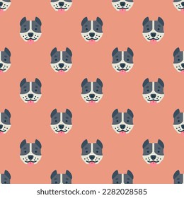 Eye-catching square tile with a jolly animal artwork. Seamless pattern with Pitbull on burlywood background. Design for a business card with an animal motif.
