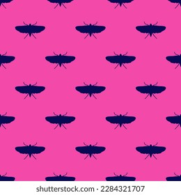 Eye-catching square tile with a jolly animal artwork. Seamless pattern with moth insect shape  on oxford blue background. Design for a set of posters with animal icons.