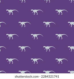 Eye-catching square tile with a jolly animal artwork. Seamless pattern with megalosaurus dinosaur shape on dark slate blue background. Design for a notebook with an animal silhouette.