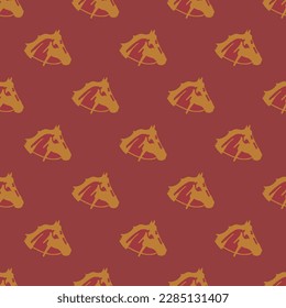 Eye-catching square tile with a jolly animal artwork. Seamless pattern with horse head right side view silhouette on smokey topaz background. Design for puzzles with pictures of zoo animals.