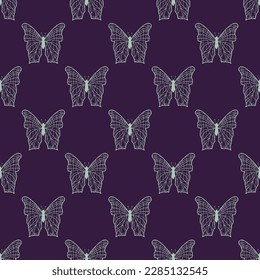 Eye-catching square tile with a jolly animal artwork. Seamless pattern with butterfly with complex thin lines pattern wings from top view on ash grey background. Design for a logo with an animal icon.