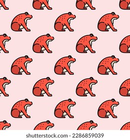 Eye-catching square tile with a jolly animal artwork. Seamless pattern with toad on persian red background. Design for a set of stickers with animal prints.