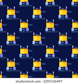 Eye-catching square tile with a jolly food artwork. Seamless pattern with cooking on oxford blue background. Design for a shatterproof wrap for veggie burgers.