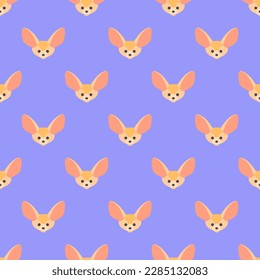 Eye-catching square tile showcasing a fantastic animal image. Seamless pattern with fennec on light pastel purple background. Design for a business card with an animal graphic.