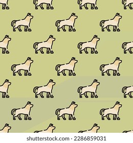 Eye-catching square tile showcasing a fantastic animal image. Seamless pattern with wolf on medium spring bud background. Design for a t-shirt featuring an animal cartoon.