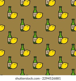 Eye-catching square tile showcasing a fantastic food image. Seamless pattern with limoncello on licorice background. Design for a striped wallpaper.