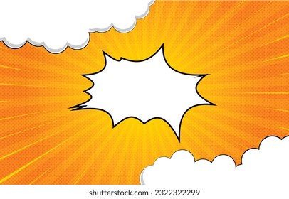 An eye-catching sunburst backdrop adorned with a harmonious gradient of yellow, with cloud illustration offering a visually appealing and captivating scene.