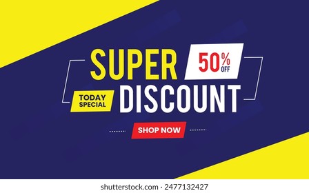 Eye-catching 'Super Discount 50% Off' banner design, perfect for attracting customers with a bold and stylish offer display.