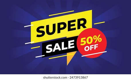 Eye-catching Super Sale banner vector art design featuring a bold blue background, perfect for promotional materials.