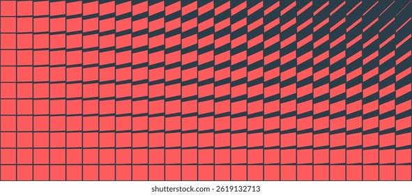 Eye-catching techno vector with rhythmic grid distortion and bold red shapes abstract background. Perfect for motion graphics, UI backgrounds, posters. Contemporary digital artwork for wide wallpaper