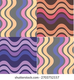 Um padrão atraente e lado a lado que apresenta quadrados listrados alternados em tons de roxo, bege, marrom e cinza. Ótimo para fundos gráficos, têxteis e projetos de superfície modular com uma vibração retro.