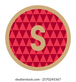 An eye-catching vector art featuring the letter ‘s’ in gold tone, centered within a circular frame of red hues and triangular geometry for a stylish and timeless look.