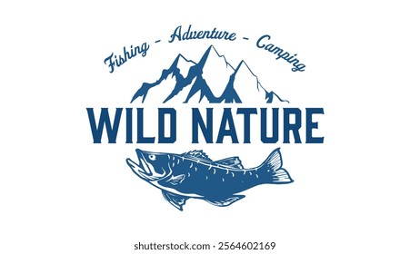 Eye-catching and versatile logo design featuring a bass fish and a majestic mountain backdrop, ideal for fishing, outdoor, or nature-focused branding.