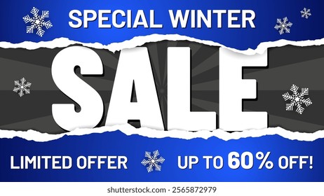 An eye-catching winter sale announcement that incorporates icy blue tones and a snowy motif, emphasizing limited time offers to encourage seasonal shopping enthusiasm. Vector illustration.