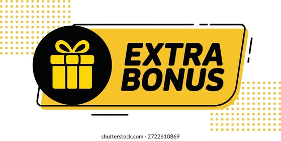 Auffällig gelb und schwarz Bonus-Tag mit einem Geschenkbox-Symbol, geeignet für Promotionen, Angebote und Belohnungen.