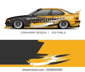 Eyecatching yellow car wrap with bold black and white graphics. Ideal for a modern and dynamic vehicle branding project.