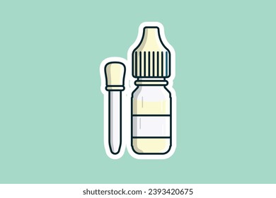 Cuentagotas con ilustración vectorial del pegatina de botella. Concepto de icono de objeto médico y de mantenimiento. Botella para productos médicos diseño de pegatinas para cuentagotas con sombra.