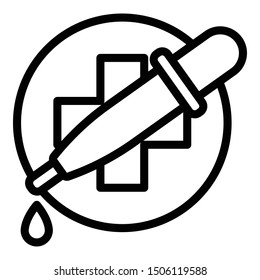 Eyedropper and cross icon. Outline eyedropper and cross vector icon for web design isolated on white background