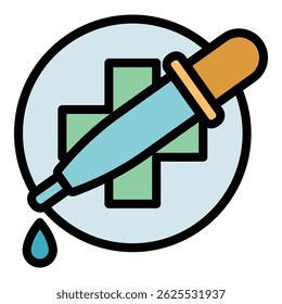 Eyedropper and cross icon. Outline eyedropper and cross vector icon color flat isolated