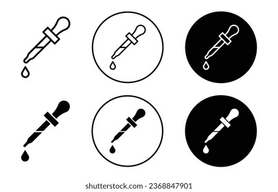 Eyedropper-Symbol. Symbol für Augentropfensymbol gesetzt. Wasser- oder Ölförderer-Pipette-Vektorzeichen. Logo für die Farbdosispackung für Eyedropper. Farbstoff-Pipette-Dropper-Symbol aus Gummi.