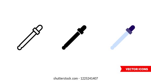 Eyedropper tool icon of 3 types: color, black and white, outline. Isolated vector sign symbol.