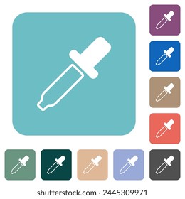 Iconos planos blancos del cuentagotas en fondos cuadrados redondeados del color