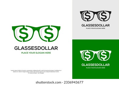 Eyeglass dollar vector logo template.