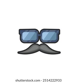 eyeglass and moustache in outline flat vector design.