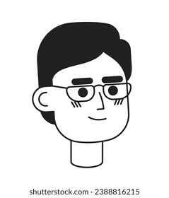 Eyeglasses adult asian man black and white black and white 2D vector avatar illustration. Eyewear male outline cartoon character face isolated. Businessman japanese flat user profile image, portrait