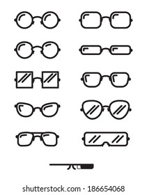Eyeglasses black icons set