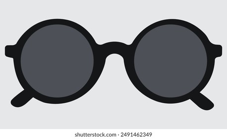  Eyeglasses black silhouette symbol. Flat vector hippy boho round shaped sunglass illustration. Sunglass vector icon. 