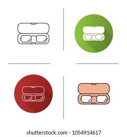 Eyeglasses case icon. Spectacles box. Flat design, linear and color styles. Isolated vector illustrations