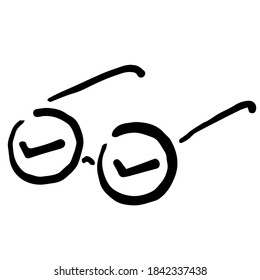 Eyeglasses with Check Mark: Doodle Icon, Hand drawn vector Icon like woodblock print