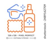 Eyeglasses cleaner two color line icon. Lens disinfecting. Cleaning equipment. Glasses maintenance bicolor outline symbol. Duotone linear pictogram. Isolated illustration. Editable stroke