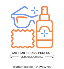 Eyeglasses cleaner two color line icon. Lens disinfecting. Cleaning equipment. Glasses maintenance bicolor outline symbol. Duotone linear pictogram. Isolated illustration. Editable stroke