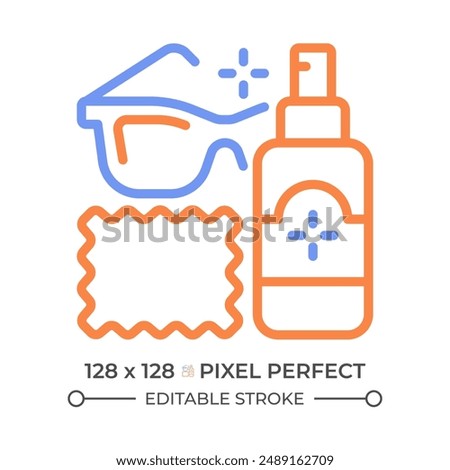 Eyeglasses cleaner two color line icon. Lens disinfecting. Cleaning equipment. Glasses maintenance bicolor outline symbol. Duotone linear pictogram. Isolated illustration. Editable stroke