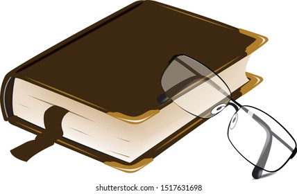 eyeglasses with clear lenses resting on a book