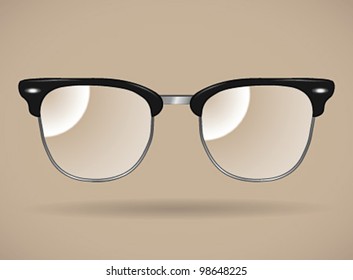 Eyeglasses (clubmaster shape/black/silver/isolated) - vector illustration Shadow and background are on separate layers. Transparent lens. Easy editing.