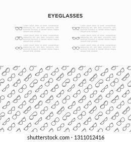 Eyeglasses concept with thin line icons: sunglasses, sport glasses, rectangular, aviator, wayfarer, round, square, cat eye, oval, extravagant, big size. Vector illustration for banner, print media.