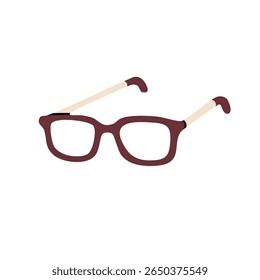 Eyeglasses with dark red frame isolated on white background, ideal for reading, vision, or school-themed visuals