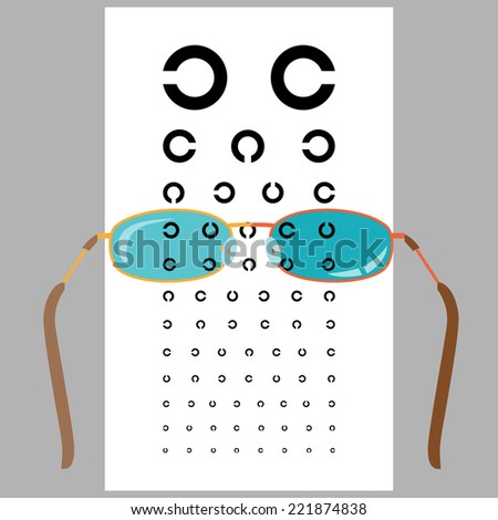 Eyeglasses and eye chart. Flat Fesign. Vector Illustration.