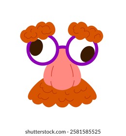 Eyeglasses with fake nose and mustache for April jokes. Vector illustartion isolated on white. Ideal for stickers, greeting cards, party decorations