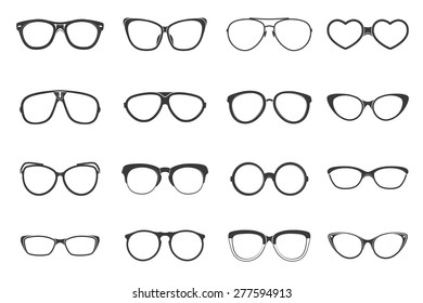 Eyeglasses fashion accessory flat black icons set isolated vector illustration