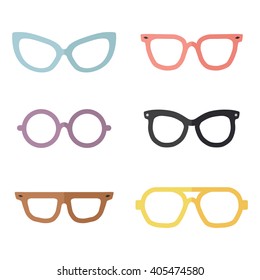Eyeglasses flat multicolored vector set. Modern minimalistic design. Part two.